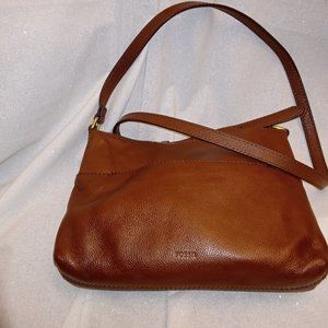 * FOSSIL, BROWN LEATHER, Cross Body, Good Condition, Long Strap Thick Leather
